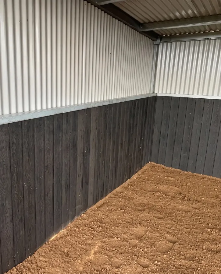 Equiboard timber wall panelling lining a shelter