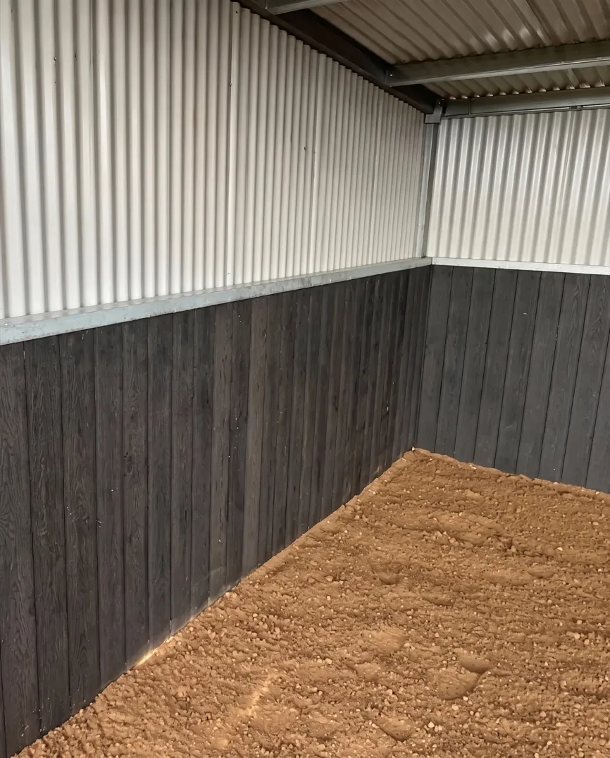 Equiboard timber wall panelling lining a shelter