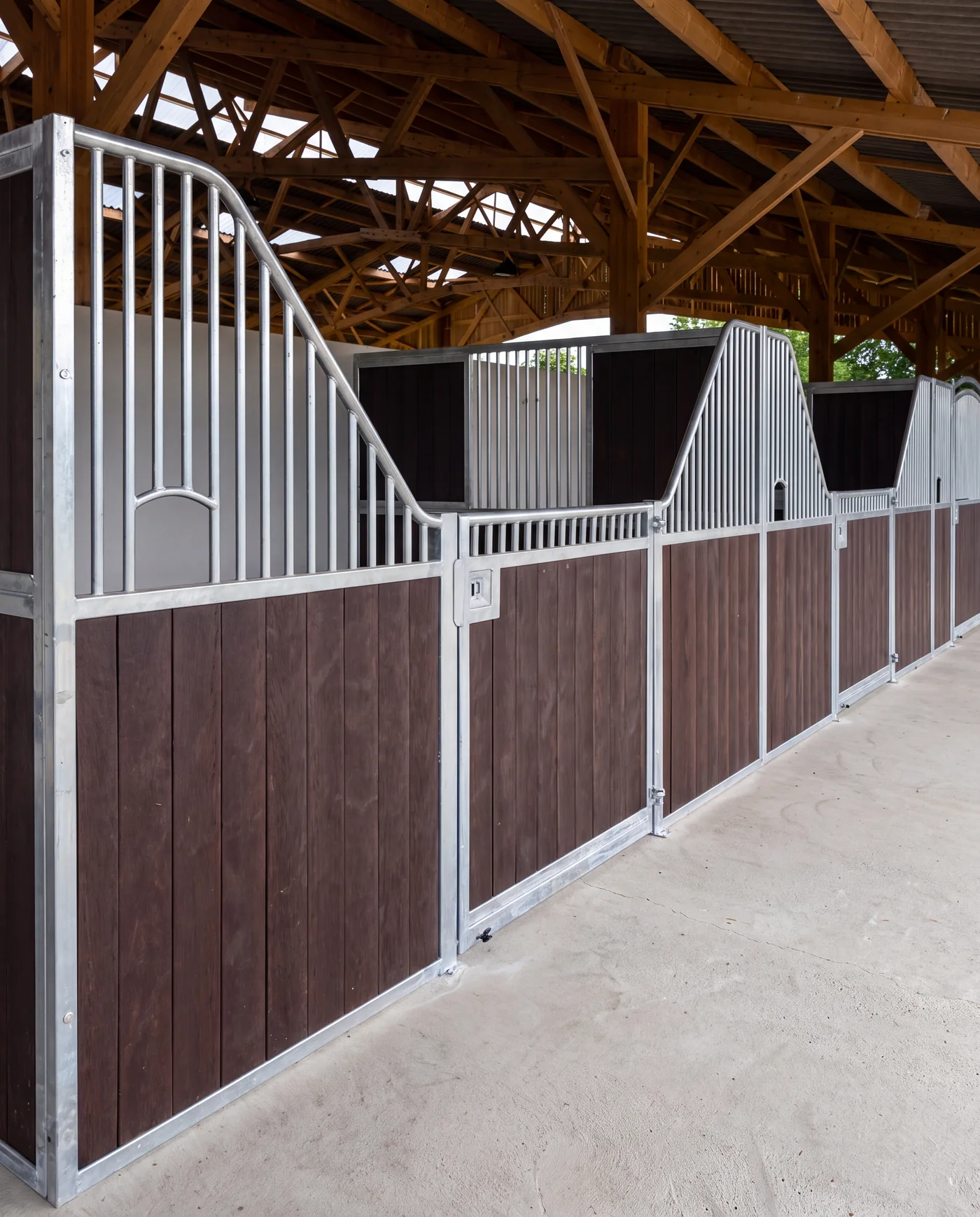Galvanised stable fronts with yoke openings and timber infill